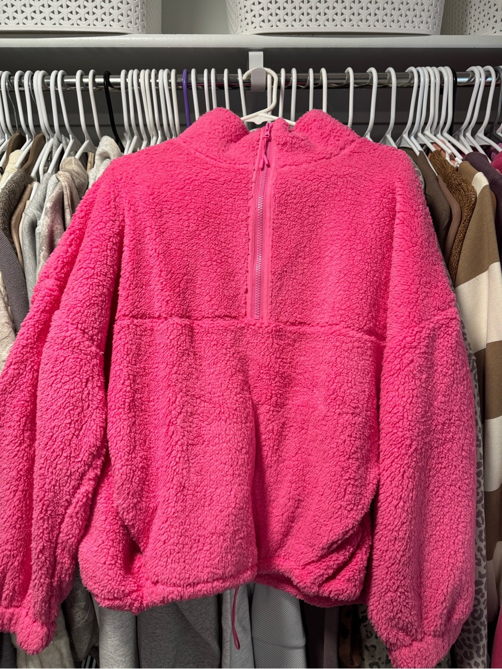 Hot Pink Sherpa Half-Zip Pullover Sweater
